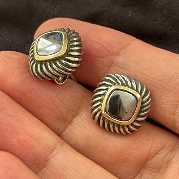 David Yurman hematite 14K solid gold sterling silver stud earrings Authentic - Picture 8 of 8